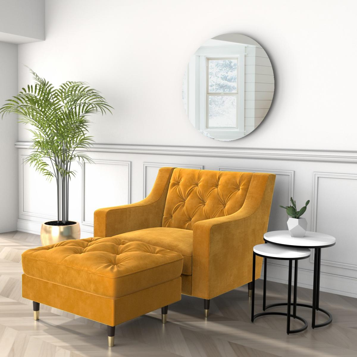 Buttoned Velvet Footstool in Mustard - Cole – image 5