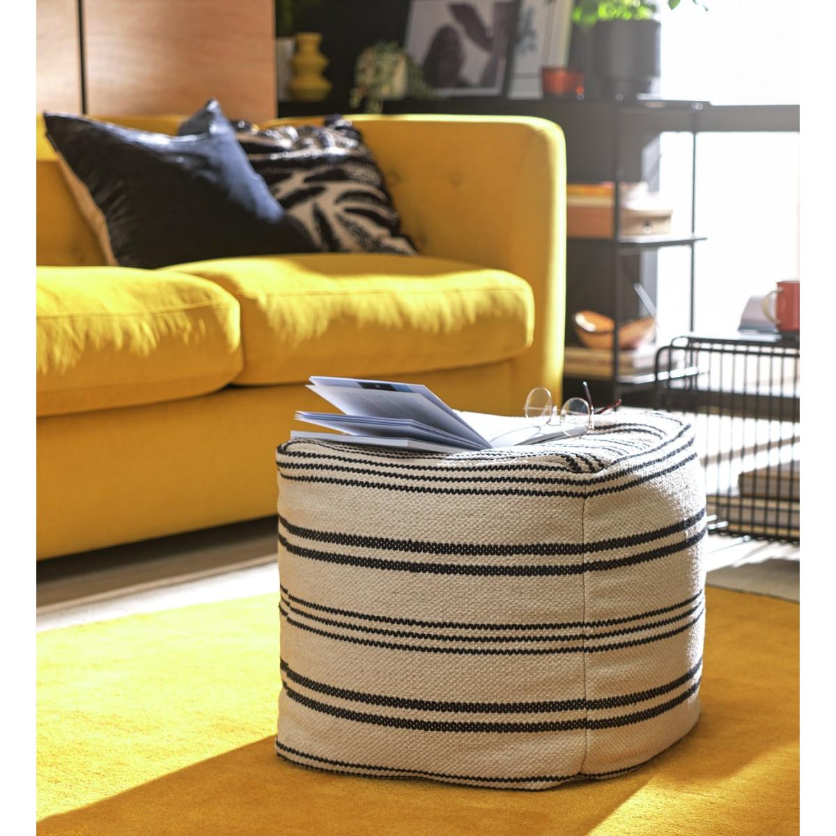 Habitat Layne Wool Pouffe - Black & White – image 3