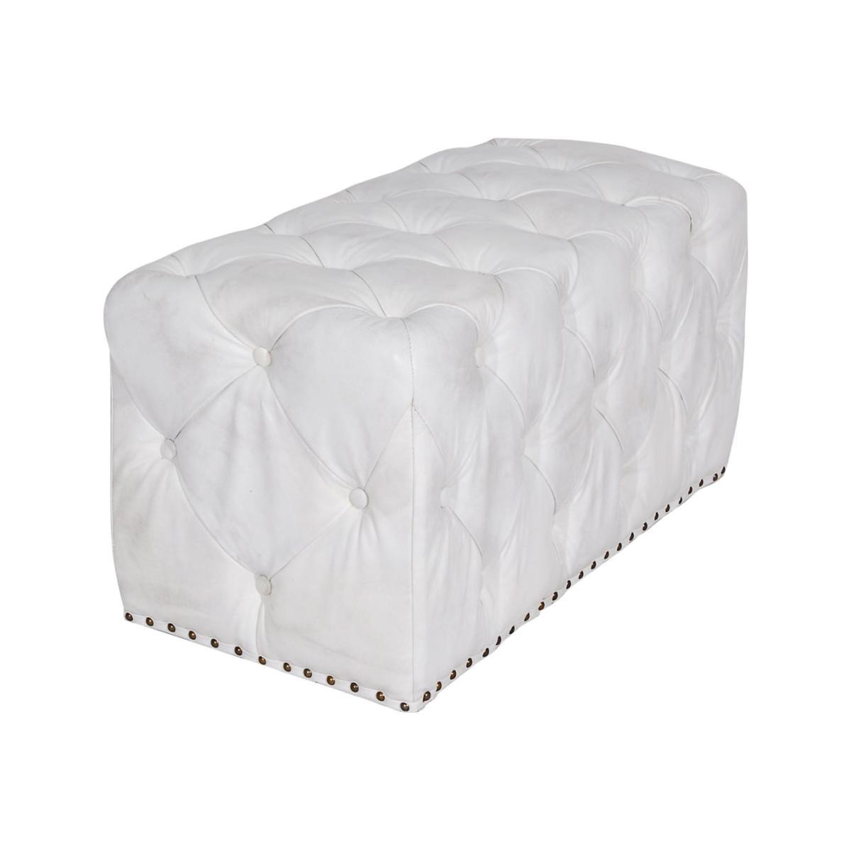 Timothy Oulton Lord Digsby Footstool Small Vintage Bianco Leather - Heal's UK Furniture – image 1