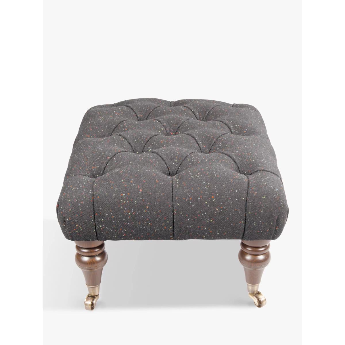 Tetrad Skittle Footstool, Antique Brass Castors, Harris Tweed Skye Overcast Speckle – image 2