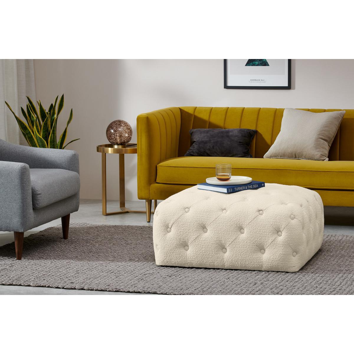 Hampton Square Pouffe, White Boucle – image 4