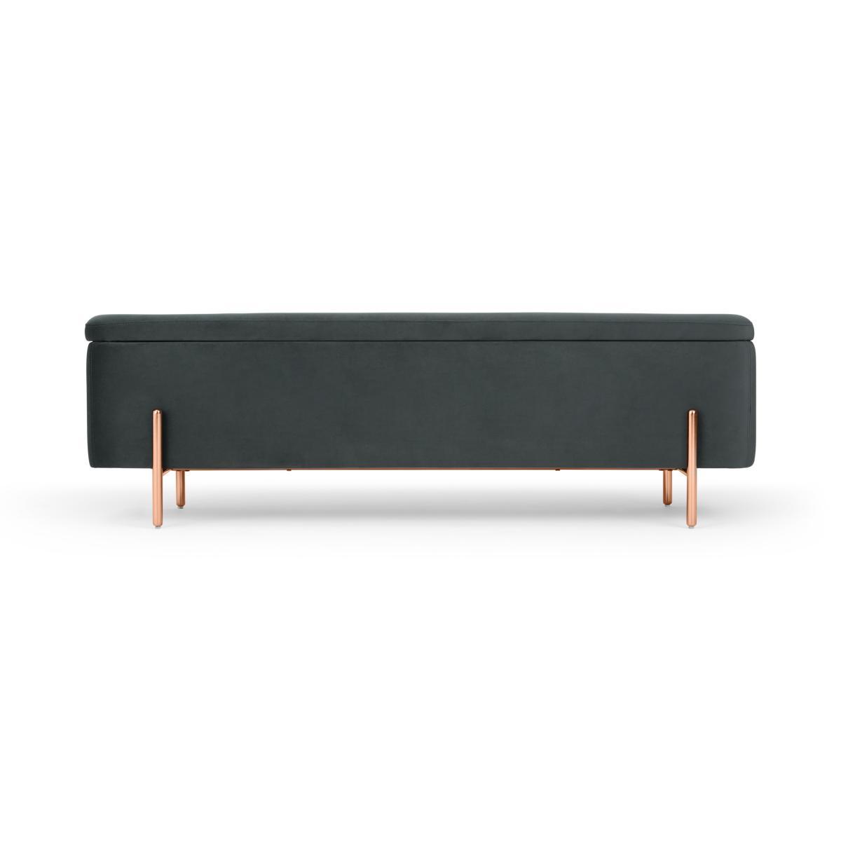 Asare 150cm Upholstered Ottoman Storage Bench, Midnight Grey Velvet and Copper – image 2
