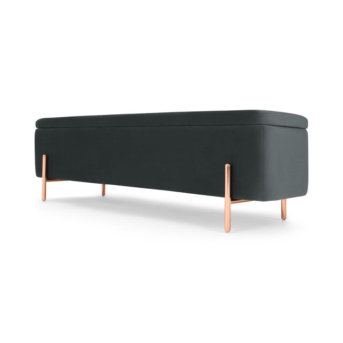 Asare 150cm Upholstered Ottoman Storage Bench, Midnight Grey Velvet and Copper – image 3