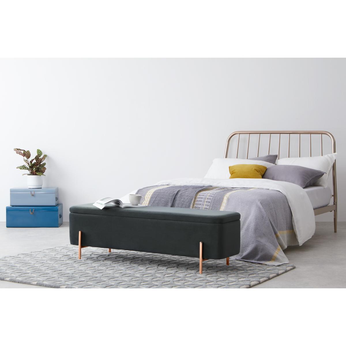 Asare 150cm Upholstered Ottoman Storage Bench, Midnight Grey Velvet and Copper – image 4