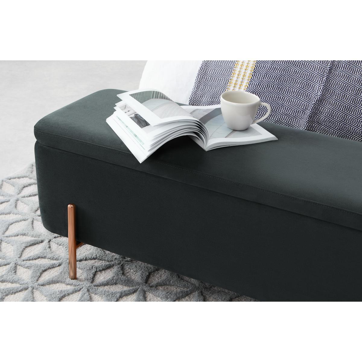 Asare 150cm Upholstered Ottoman Storage Bench, Midnight Grey Velvet and Copper – image 5