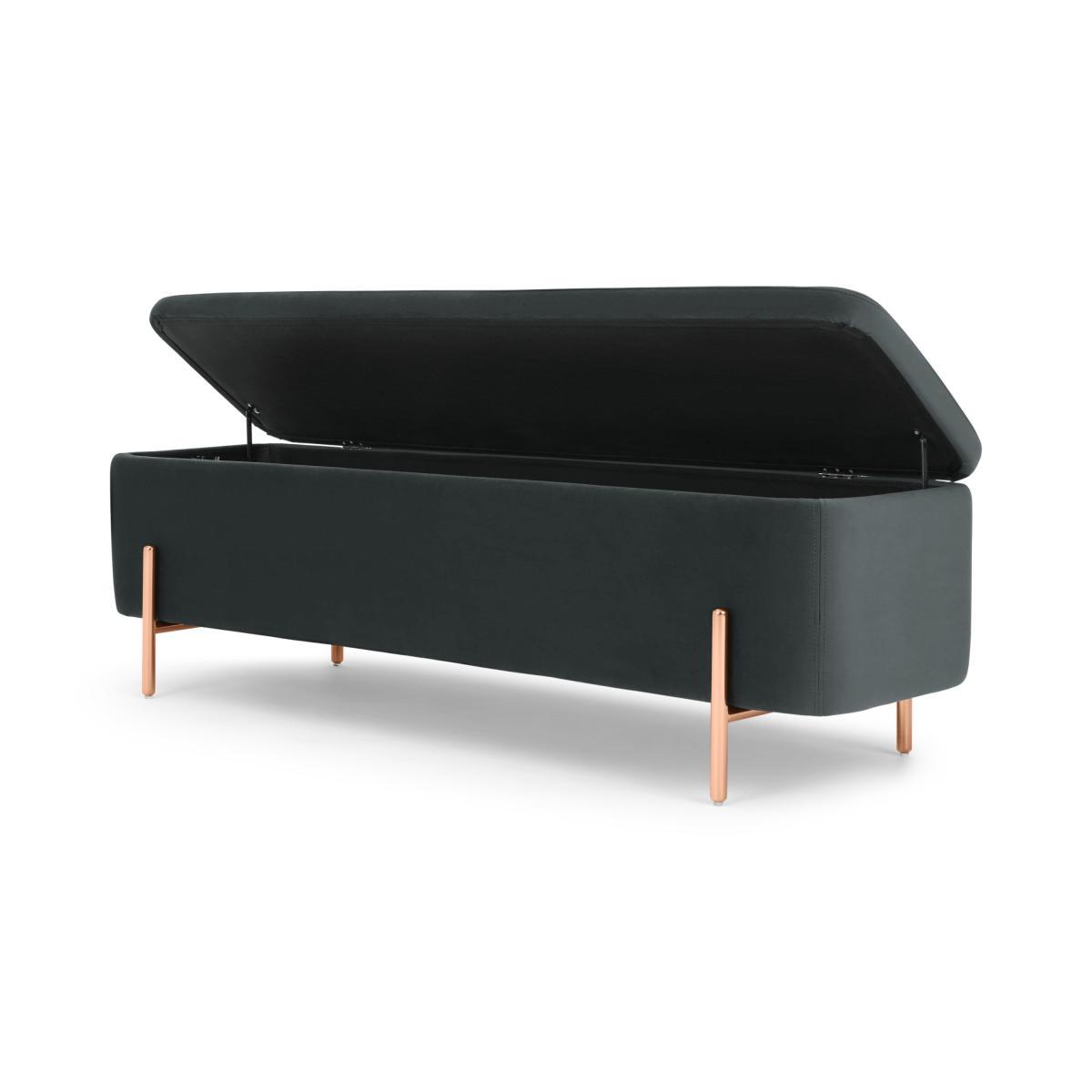 Asare 150cm Upholstered Ottoman Storage Bench, Midnight Grey Velvet and Copper – image 6
