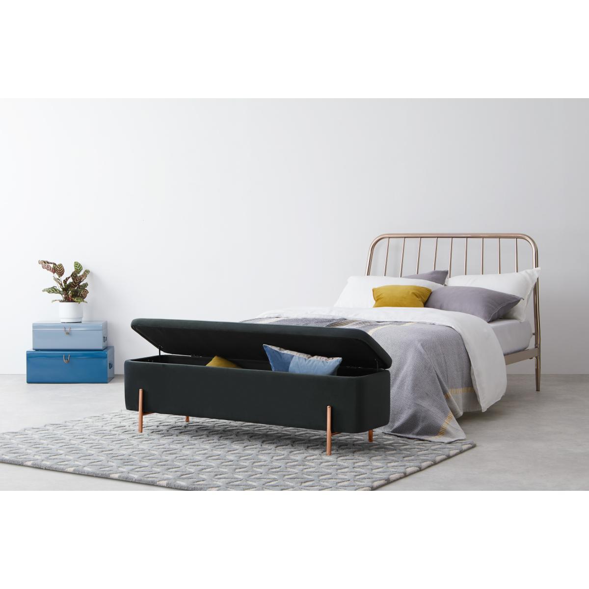 Asare 150cm Upholstered Ottoman Storage Bench, Midnight Grey Velvet and Copper – image 7