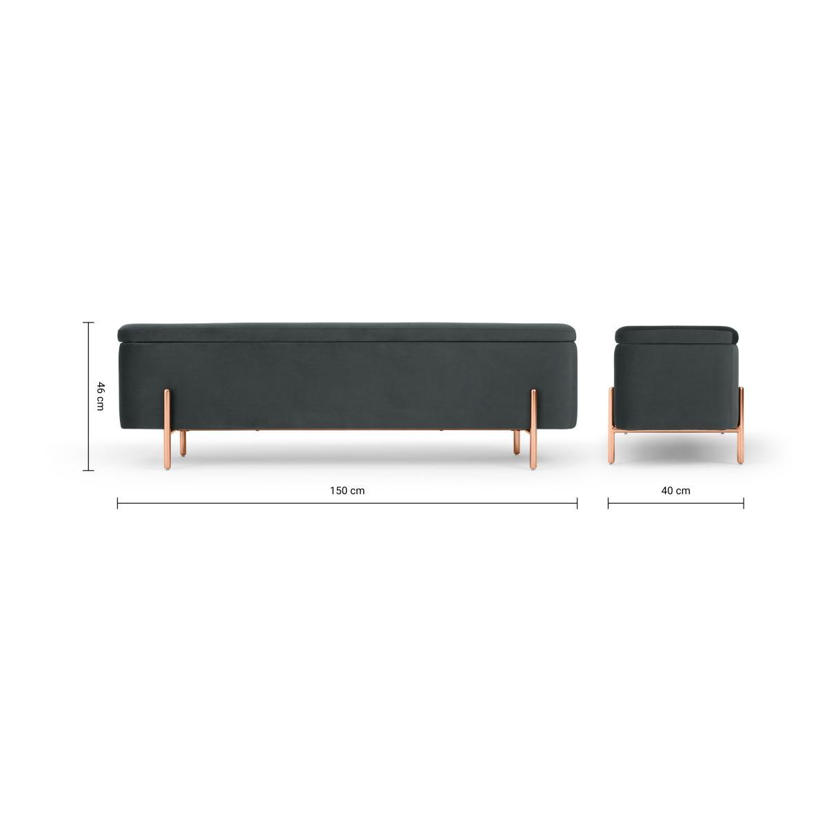 Asare 150cm Upholstered Ottoman Storage Bench, Midnight Grey Velvet and Copper – image 10