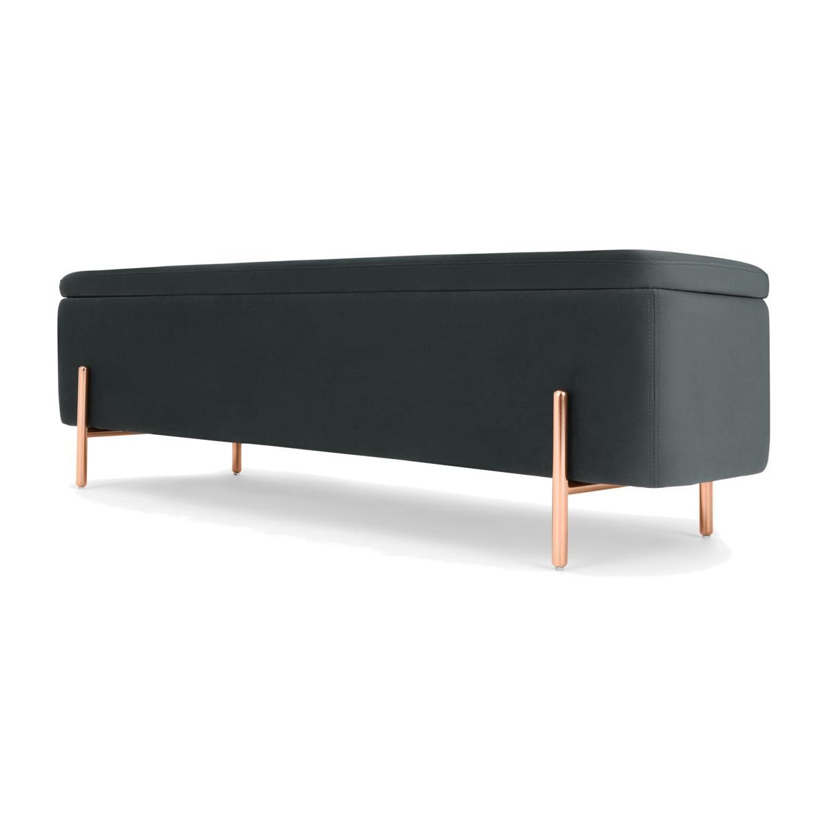 Asare 150cm Upholstered Ottoman Storage Bench, Midnight Grey Velvet and Copper – image 1