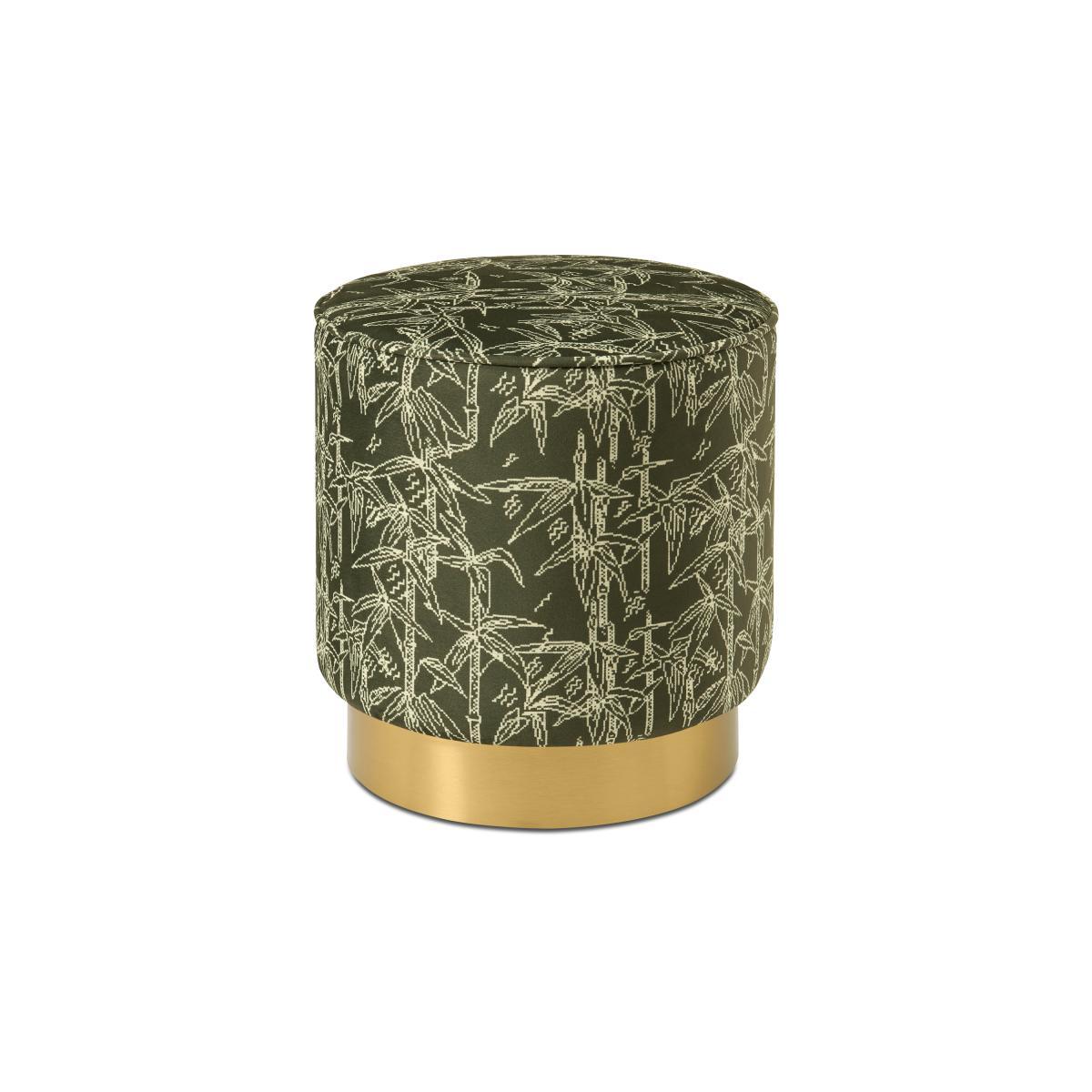 Poodle & Blonde Hetherington Brass Base Pouffe, Small, Bamboo Printed Velvet – image 2