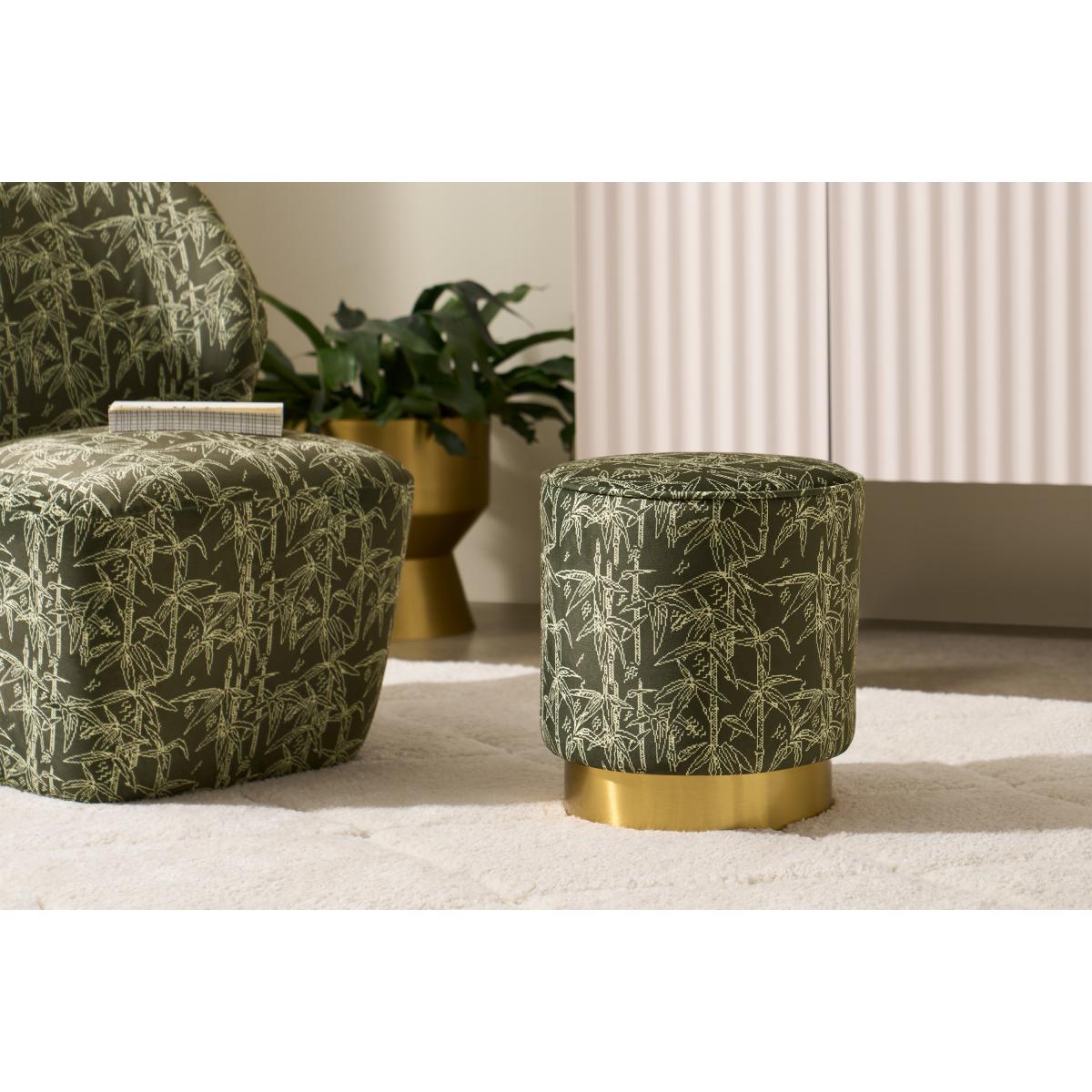 Poodle & Blonde Hetherington Brass Base Pouffe, Small, Bamboo Printed Velvet – image 3