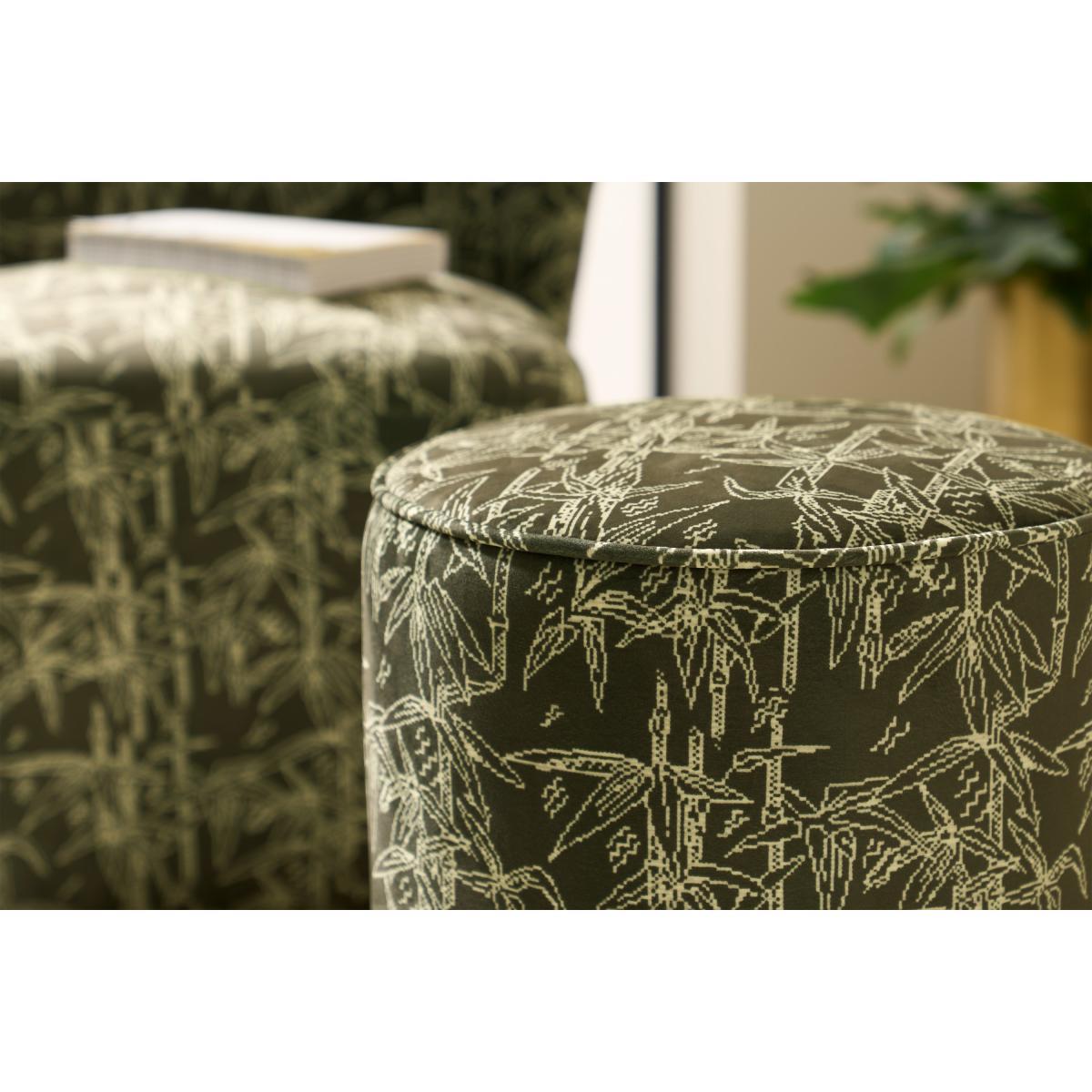 Poodle & Blonde Hetherington Brass Base Pouffe, Small, Bamboo Printed Velvet – image 4