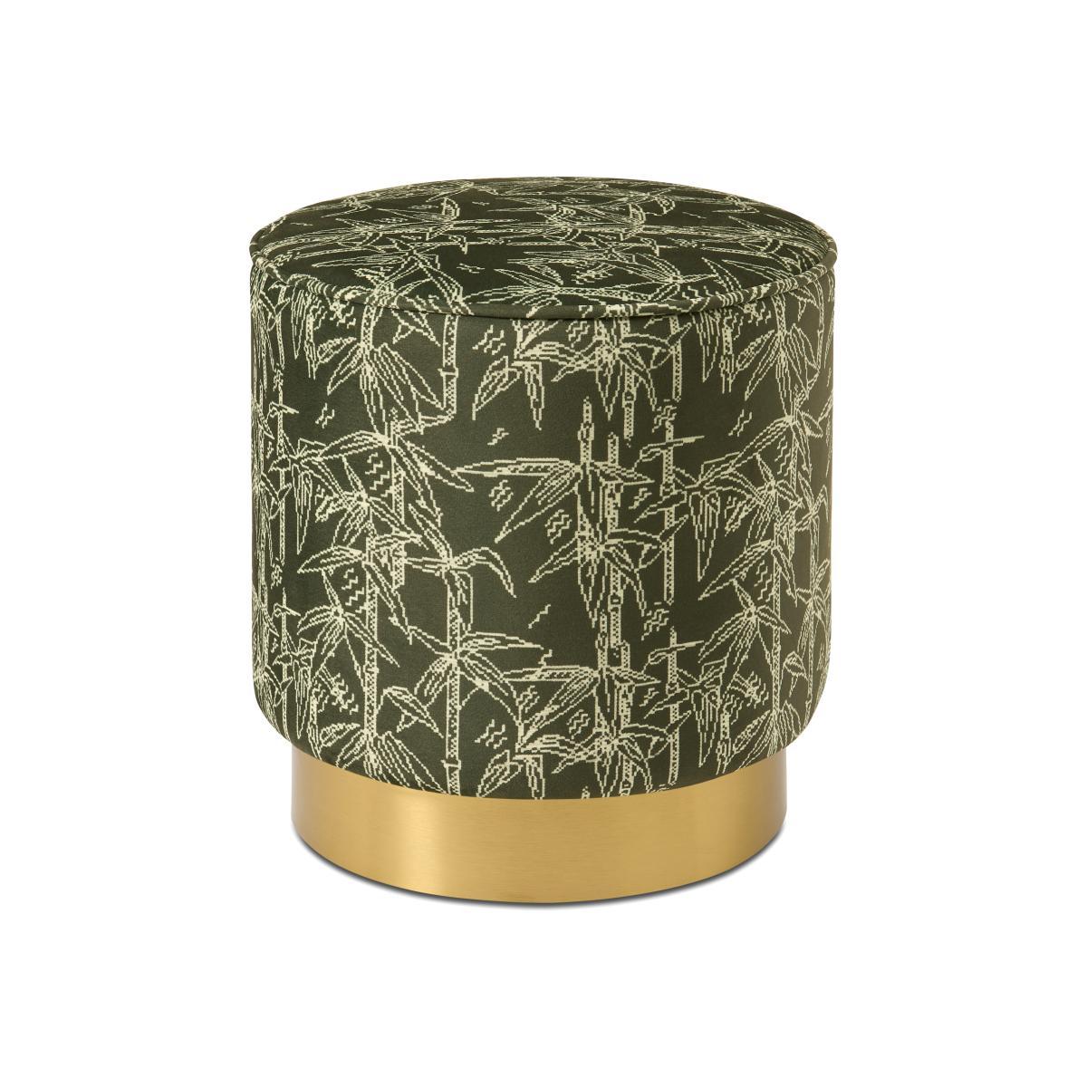 Poodle & Blonde Hetherington Brass Base Pouffe, Small, Bamboo Printed Velvet – image 1