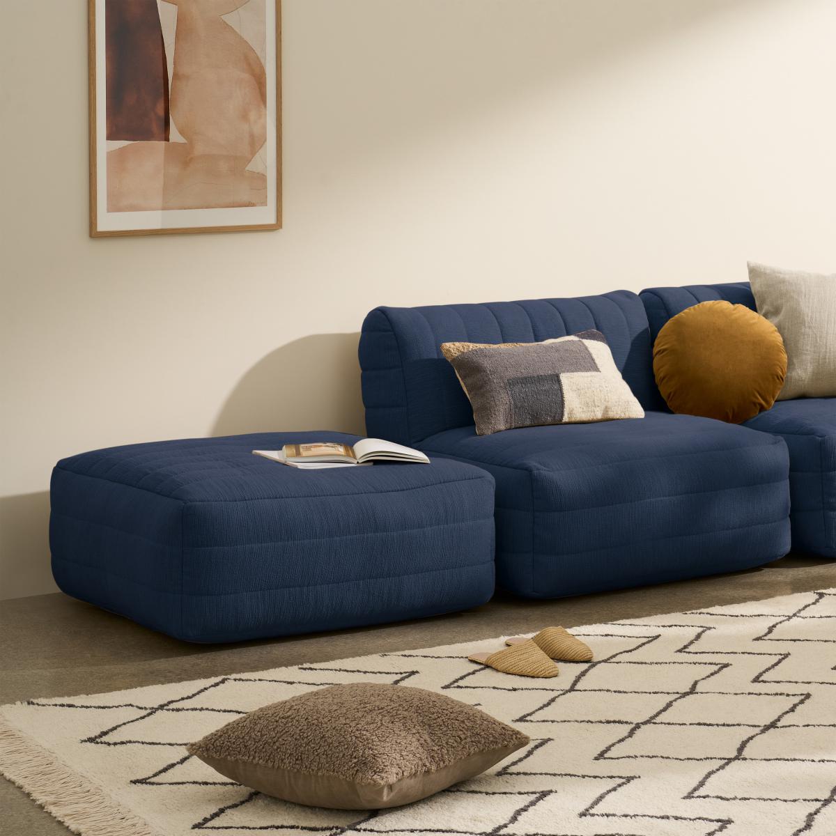 Gus Quilted Modular Floor Cushion, Navy Cotton Slub – image 10