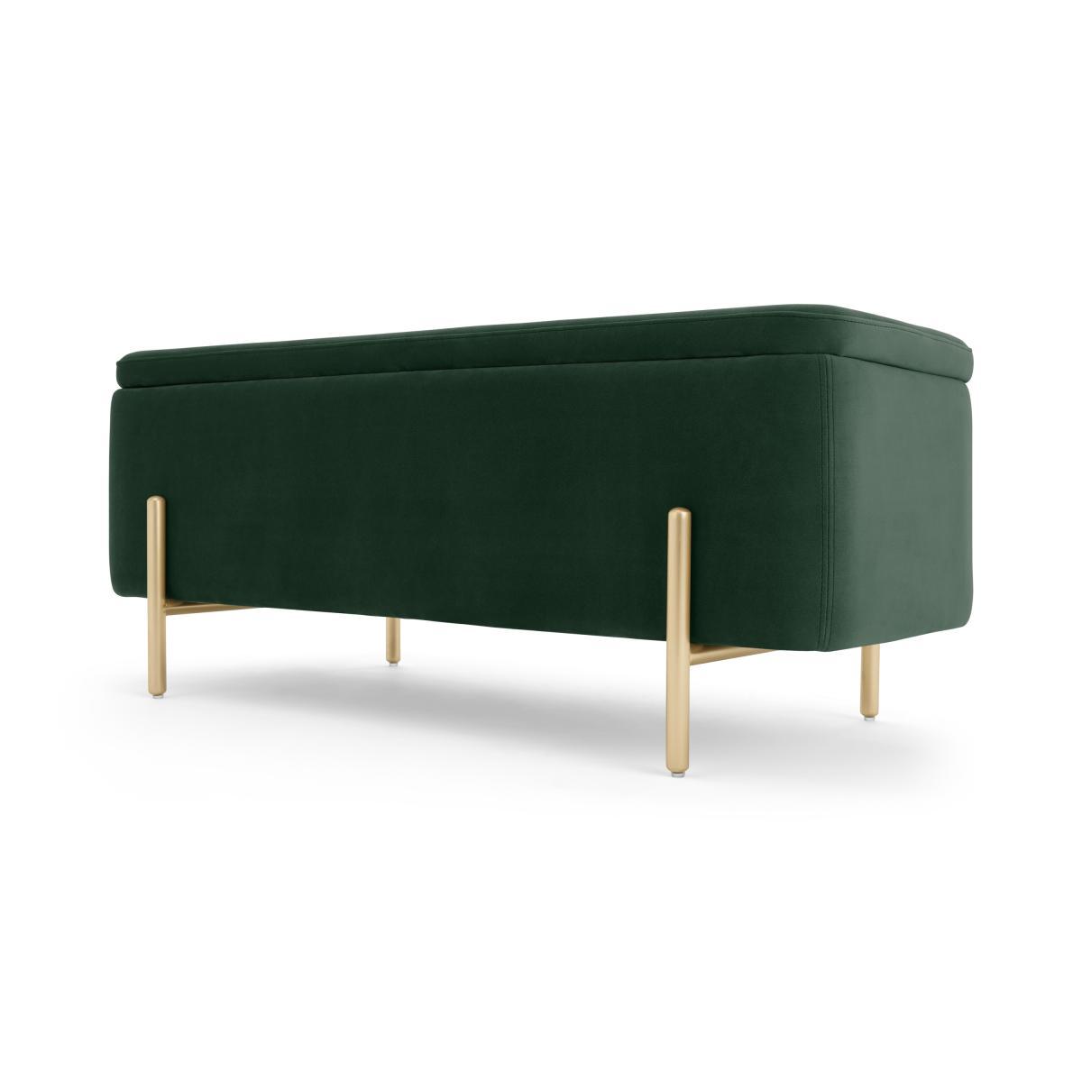 Asare 110cm Upholstered Ottoman Storage Bench, Pine Green and Brass – image 3