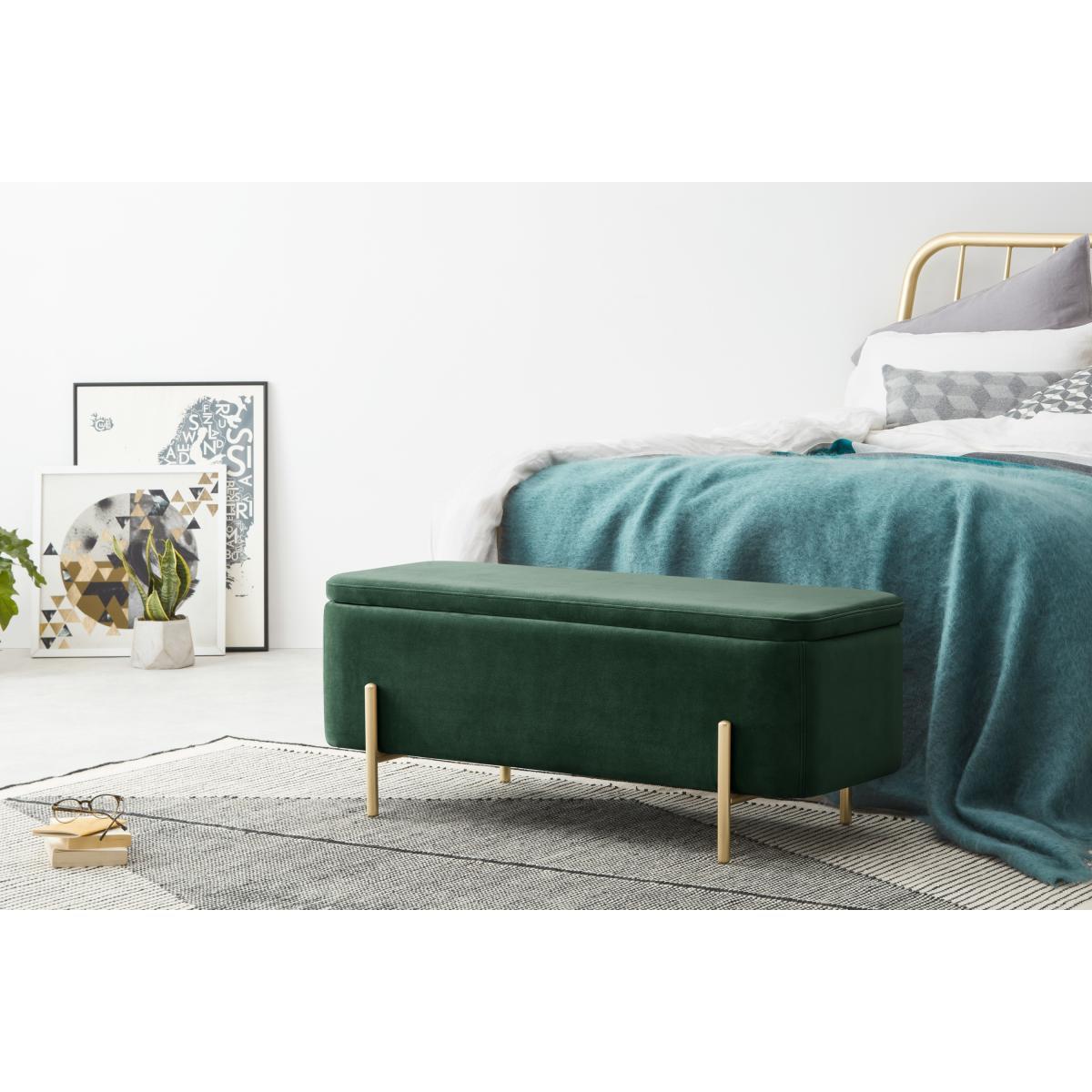 Asare 110cm Upholstered Ottoman Storage Bench, Pine Green and Brass – image 4