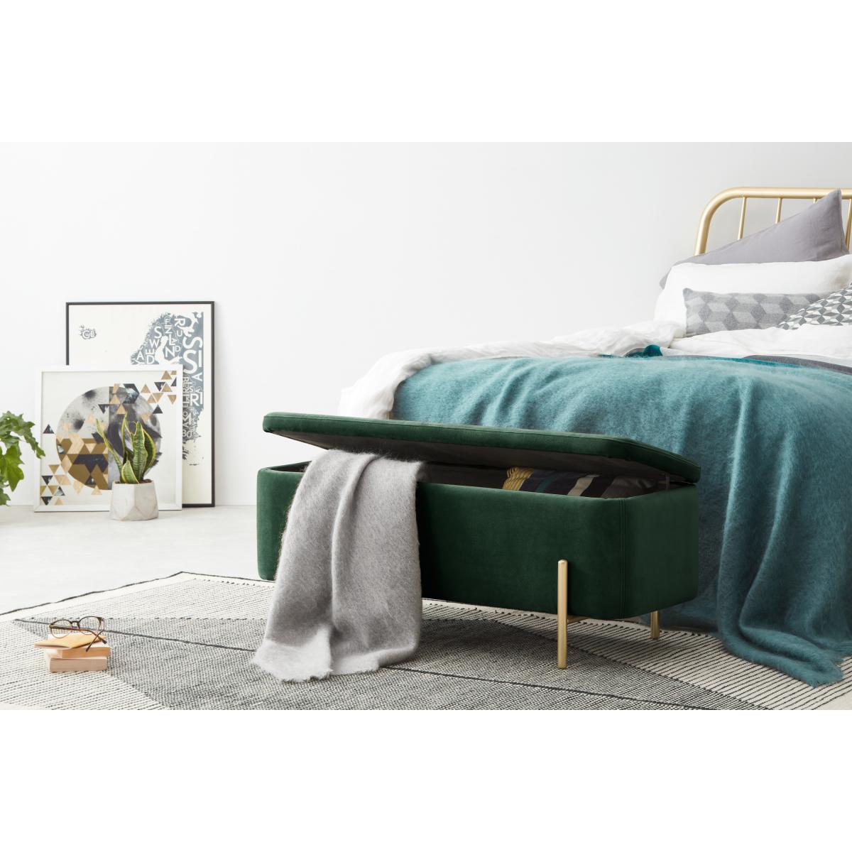 Asare 110cm Upholstered Ottoman Storage Bench, Pine Green and Brass – image 8