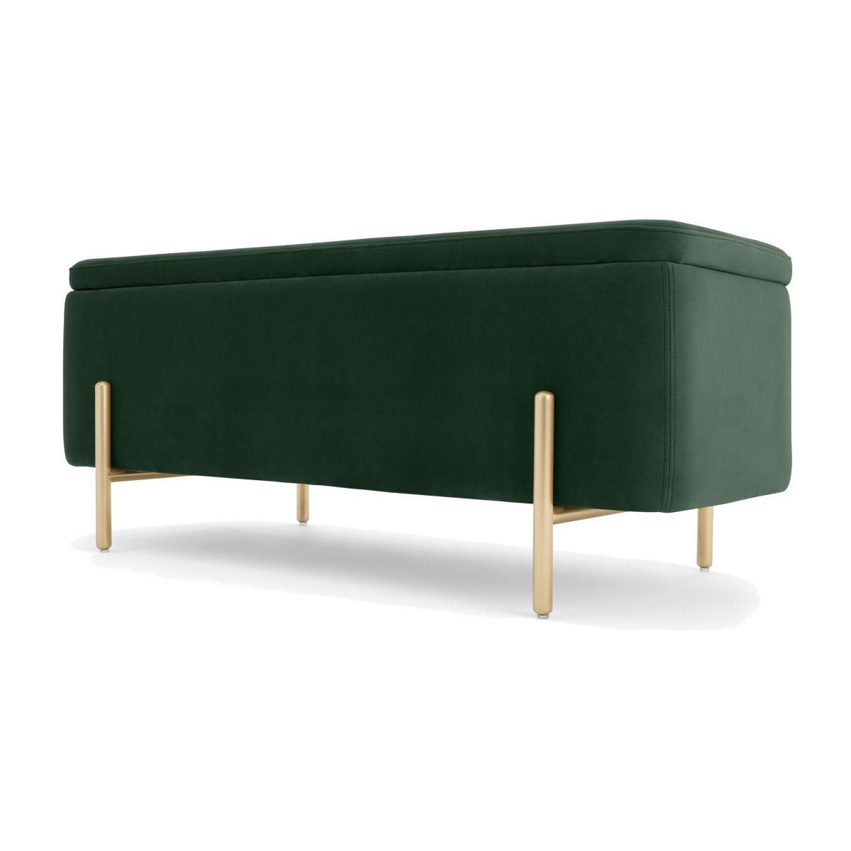 Asare 110cm Upholstered Ottoman Storage Bench, Pine Green and Brass – image 1