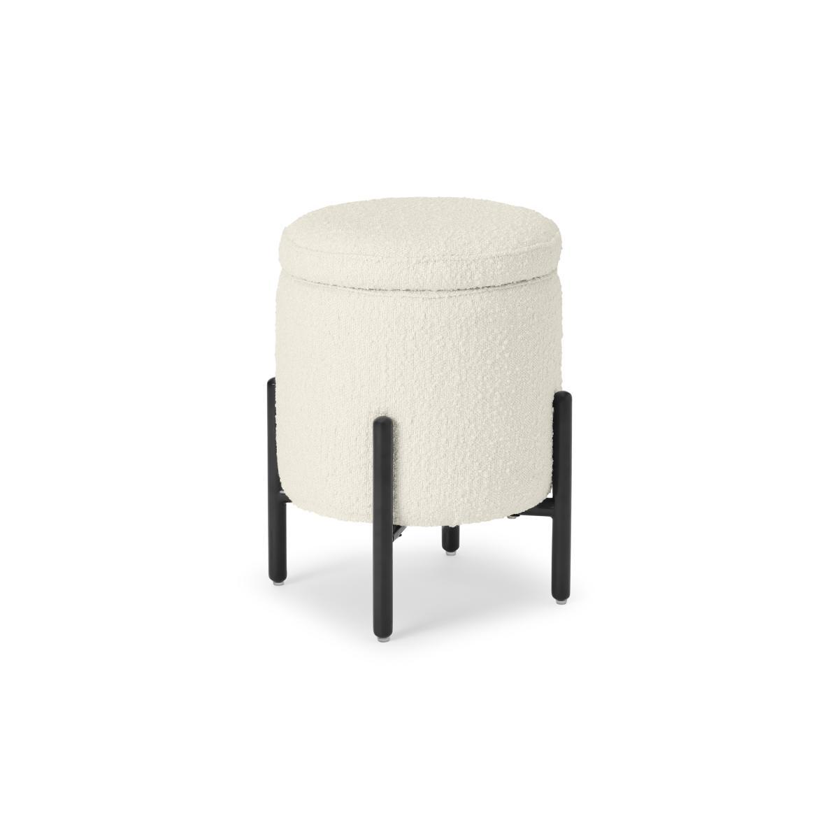 Asare Round Ottoman Storage Bench, Whitewash Boucle & Black – image 3