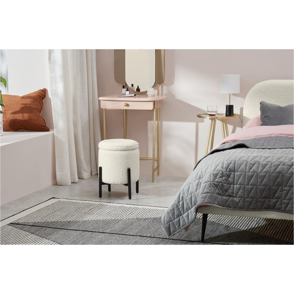 Asare Round Ottoman Storage Bench, Whitewash Boucle & Black – image 4