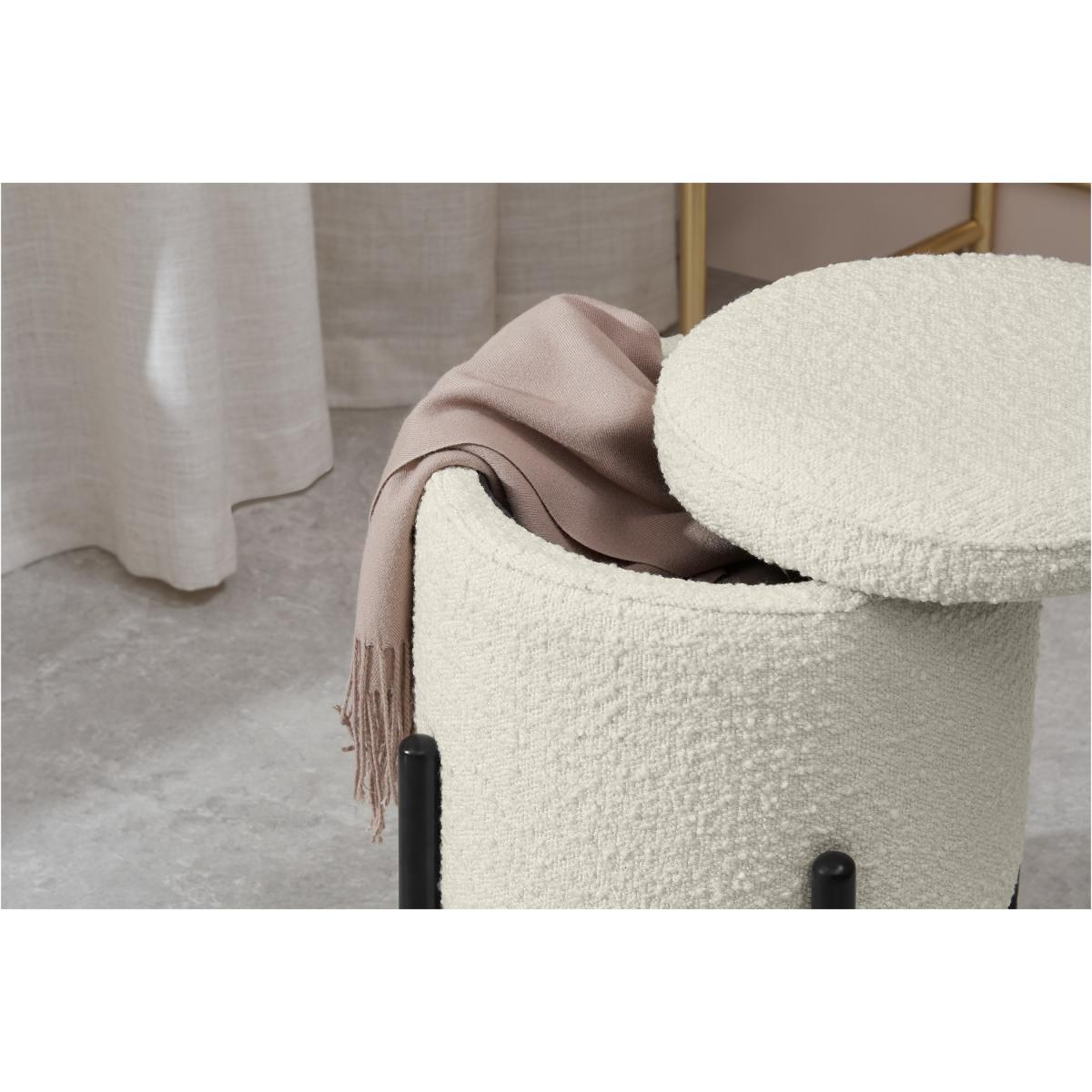 Asare Round Ottoman Storage Bench, Whitewash Boucle & Black – image 5