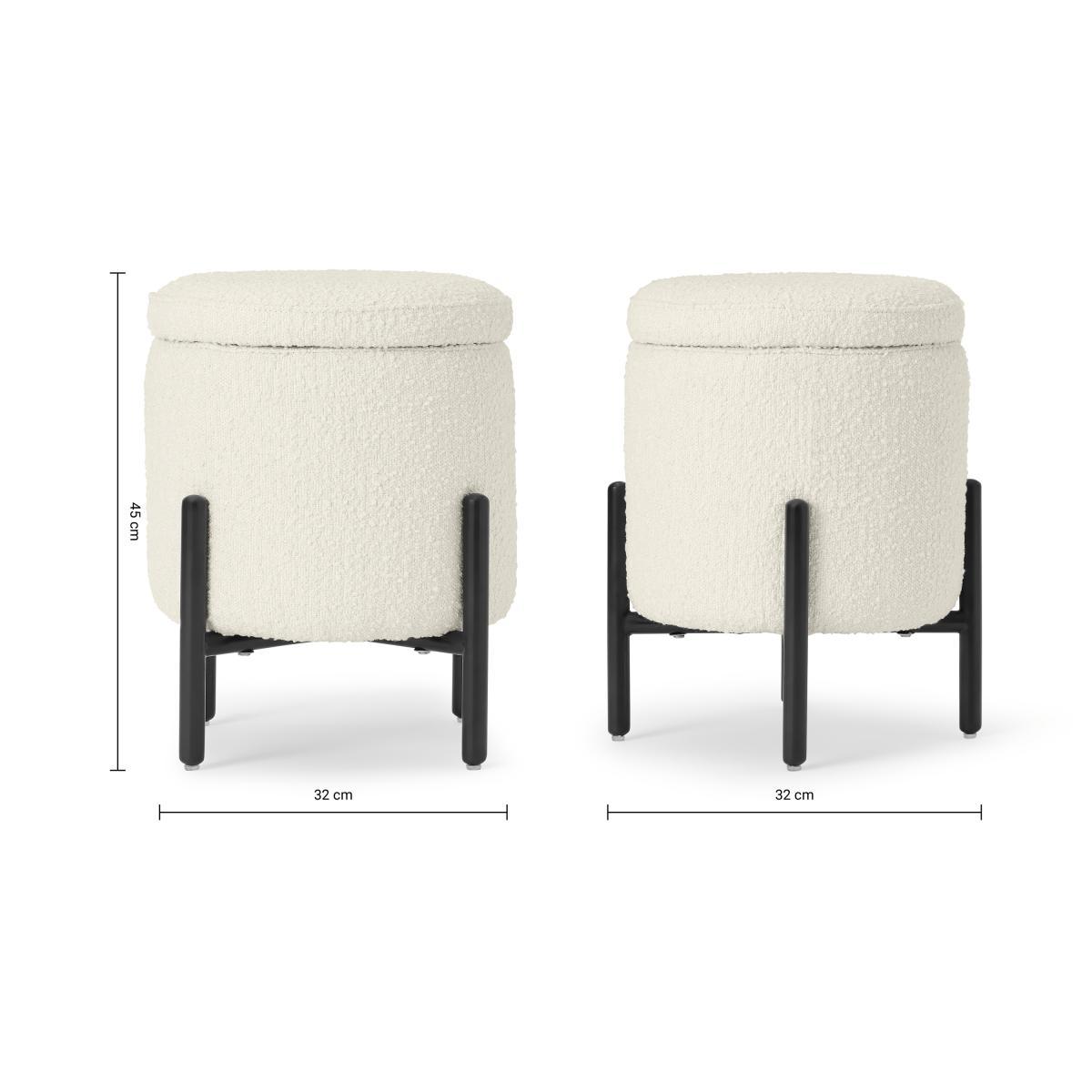 Asare Round Ottoman Storage Bench, Whitewash Boucle & Black – image 9