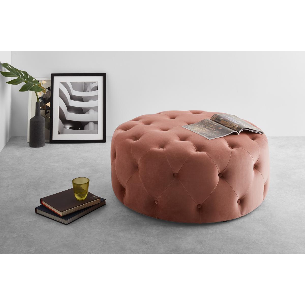 Hampton Large Round Pouffe, Blossom Pink Velvet – image 3