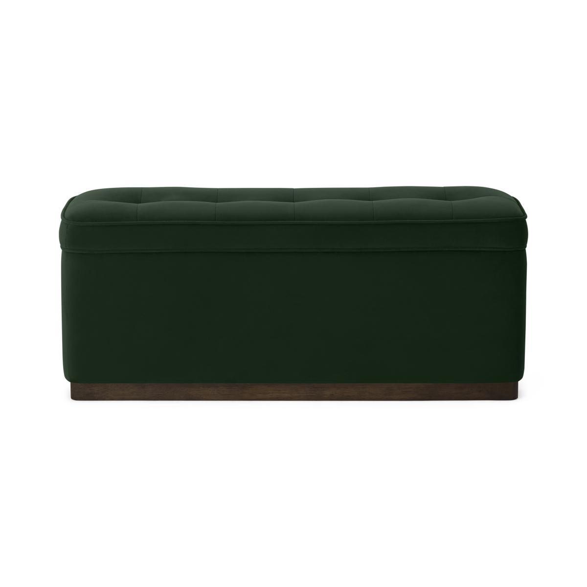 Lavelle Ottoman Bench with Walnut Stain Plinth, Laurel Green Velvet – image 2
