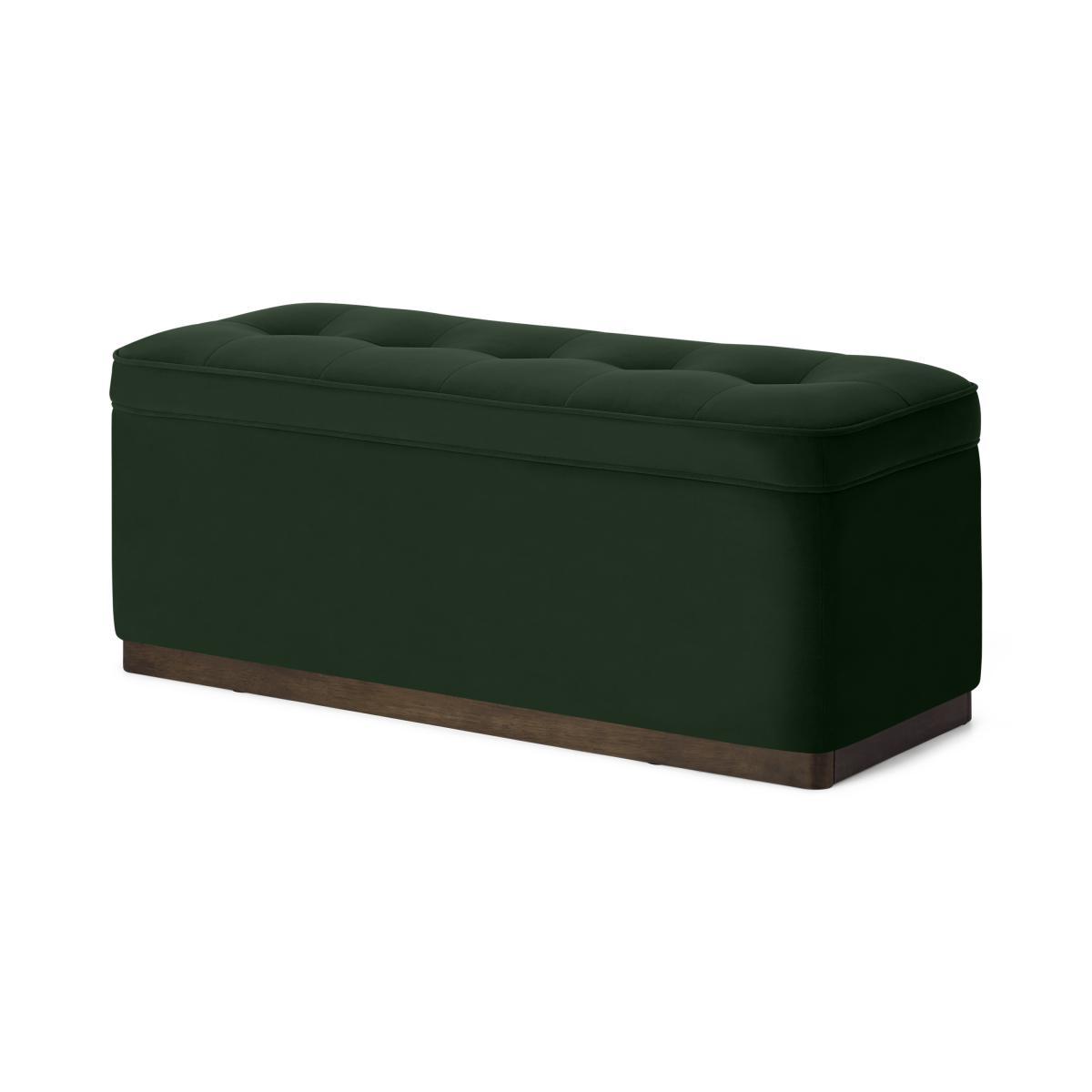 Lavelle Ottoman Bench with Walnut Stain Plinth, Laurel Green Velvet – image 3