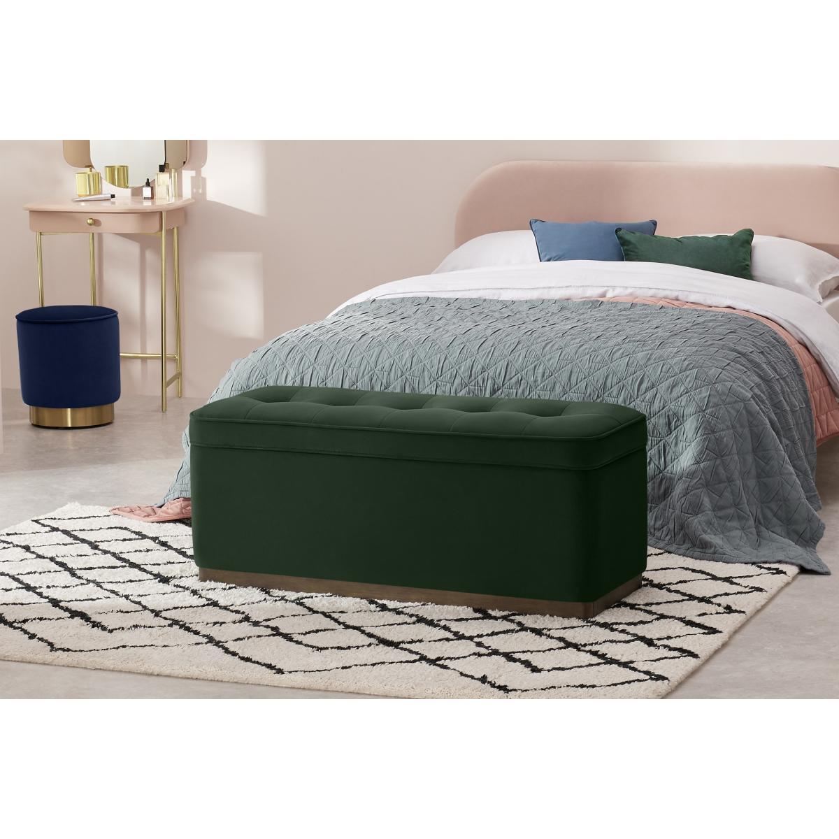 Lavelle Ottoman Bench with Walnut Stain Plinth, Laurel Green Velvet – image 4