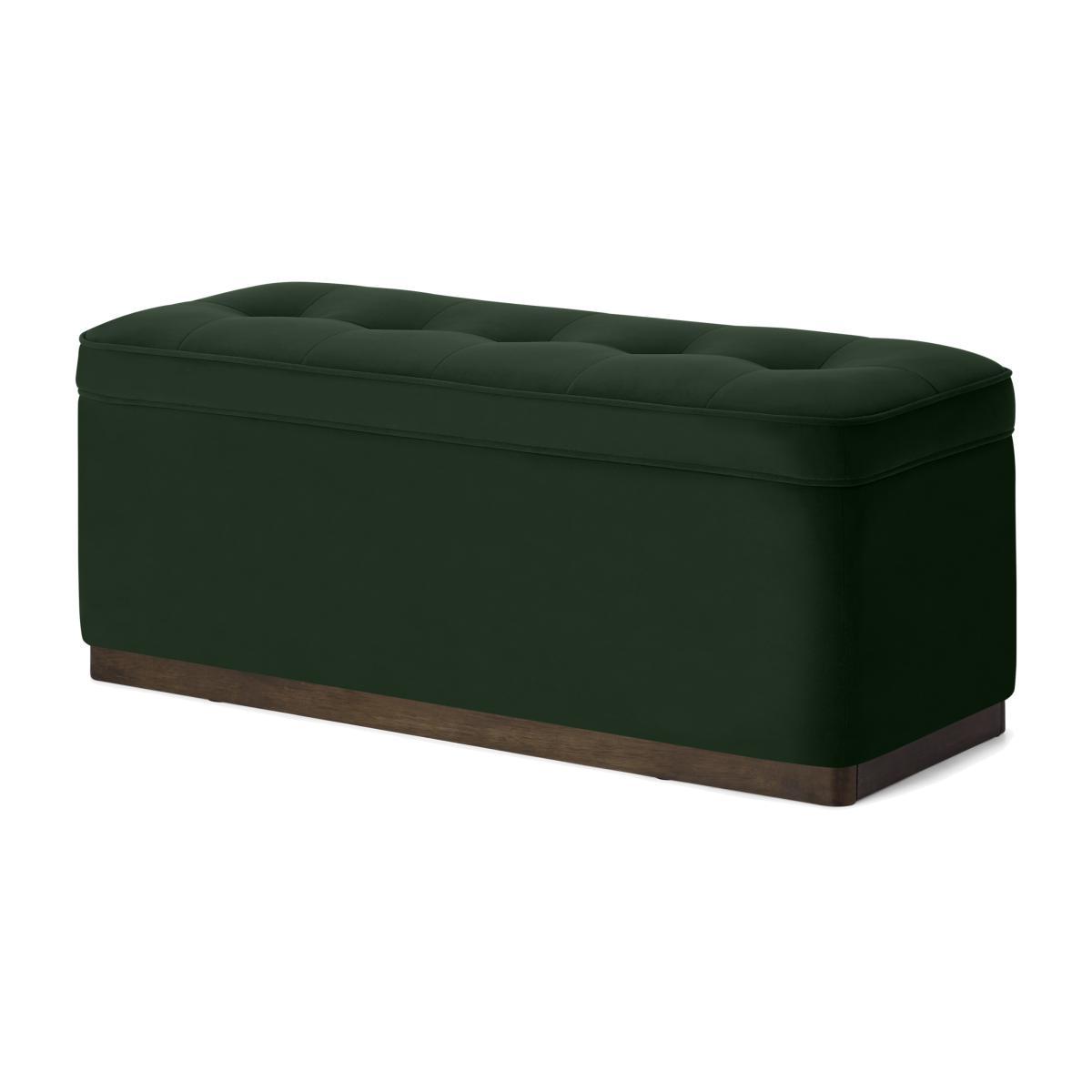 Lavelle Ottoman Bench with Walnut Stain Plinth, Laurel Green Velvet – image 1