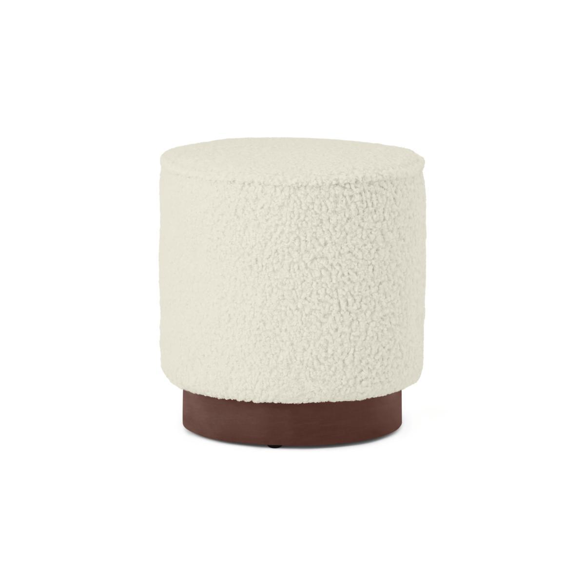 Hetherington Small Wooden Pouffe, Faux Sheepskin & Dark Stain – image 2