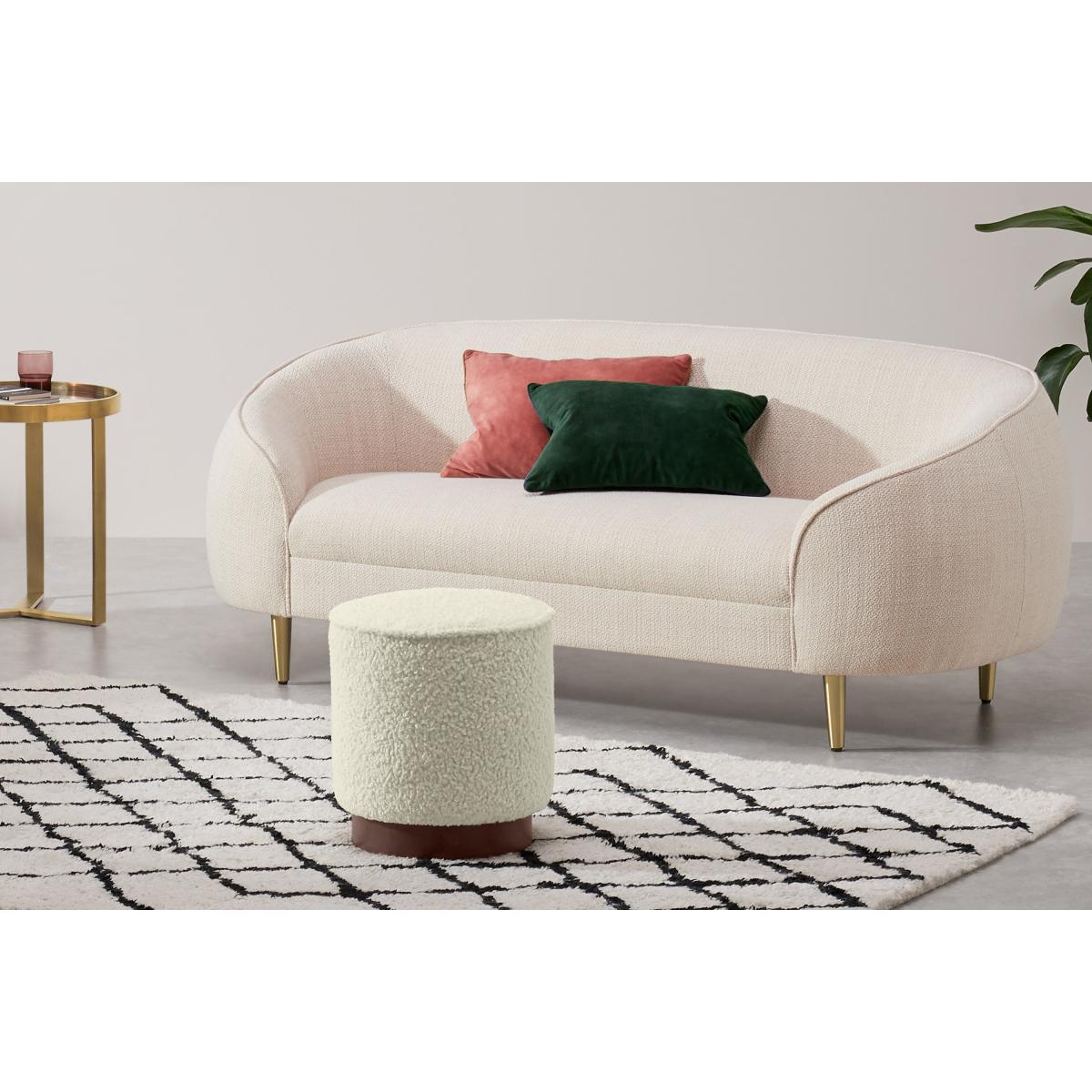 Hetherington Small Wooden Pouffe, Faux Sheepskin & Dark Stain – image 3