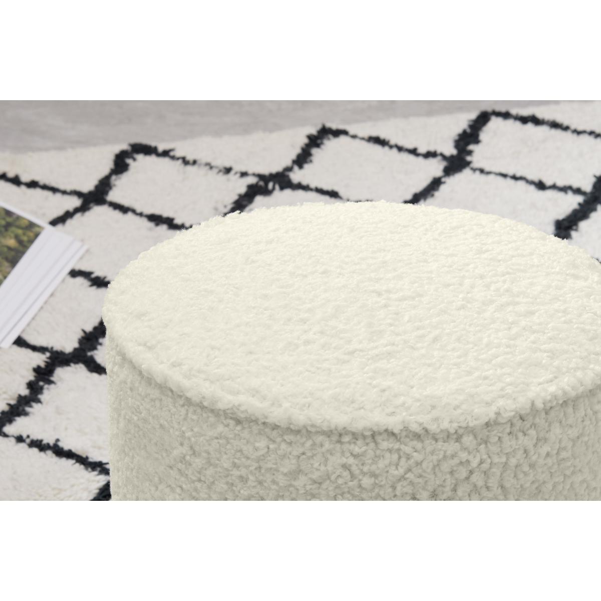Hetherington Small Wooden Pouffe, Faux Sheepskin & Dark Stain – image 4