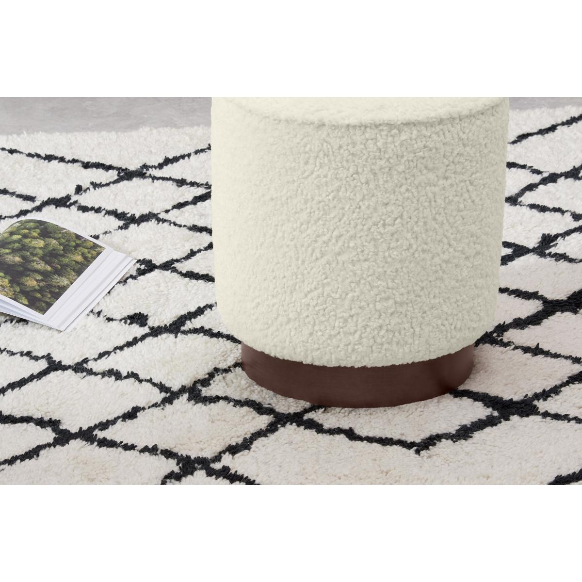 Hetherington Small Wooden Pouffe, Faux Sheepskin & Dark Stain – image 5