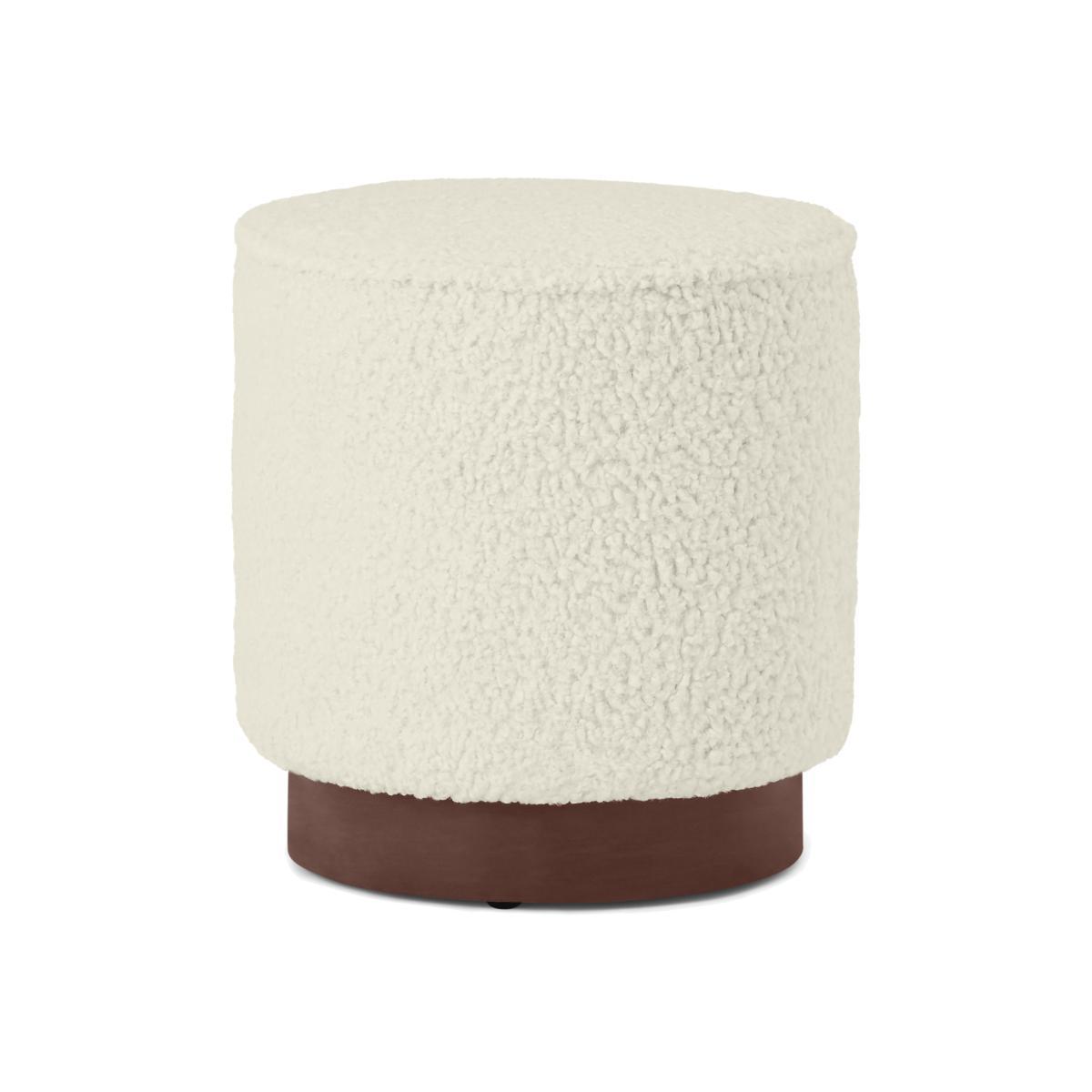 Hetherington Small Wooden Pouffe, Faux Sheepskin & Dark Stain – image 1
