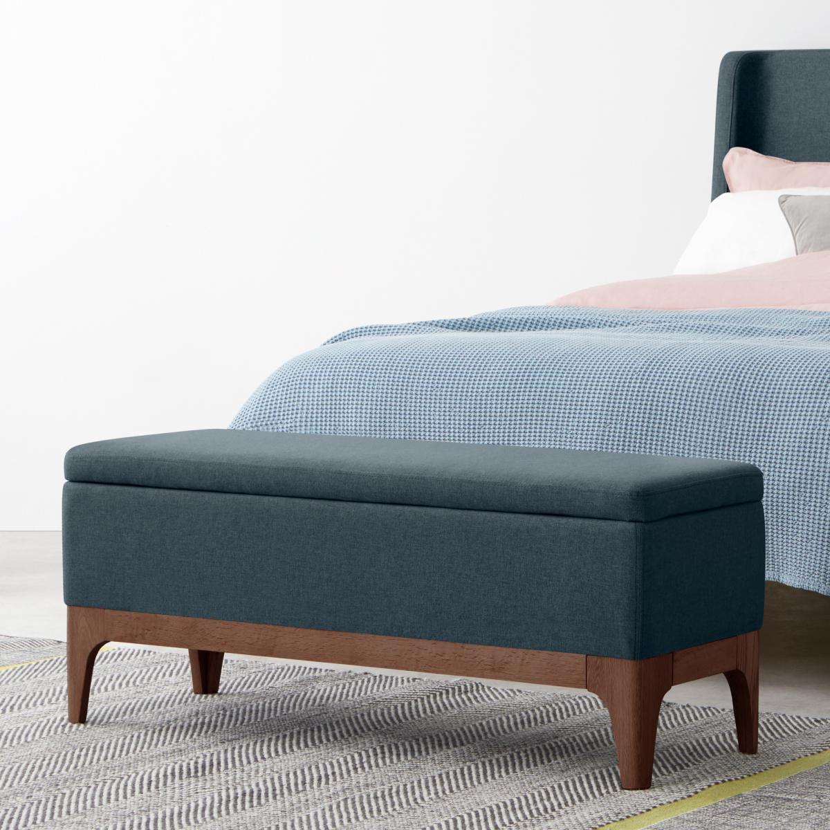 Roscoe Upholstered Ottoman Storage Bench, 110 cm Aegean Blue Fabric with Dark Stain Legs – image 11