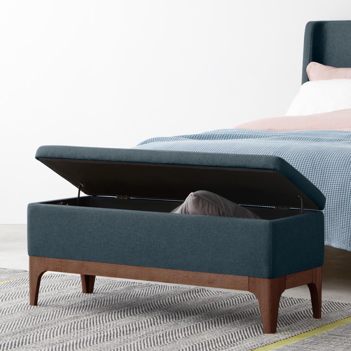 Roscoe Upholstered Ottoman Storage Bench, 110 cm Aegean Blue Fabric with Dark Stain Legs – image 14