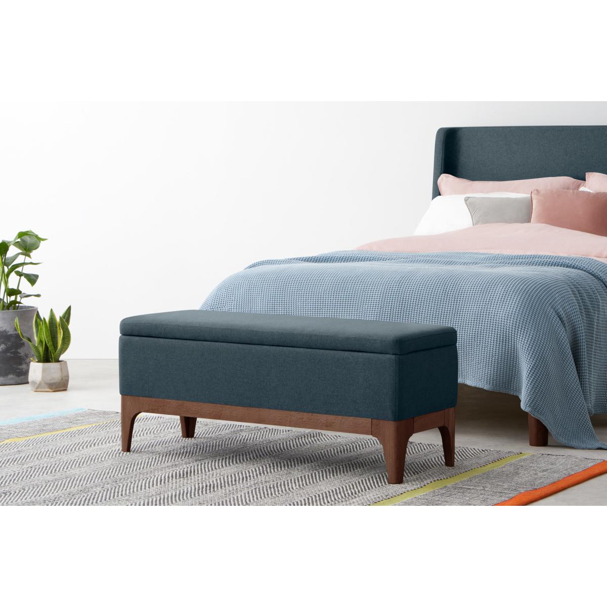 Roscoe Upholstered Ottoman Storage Bench, 110 cm Aegean Blue Fabric with Dark Stain Legs – image 4