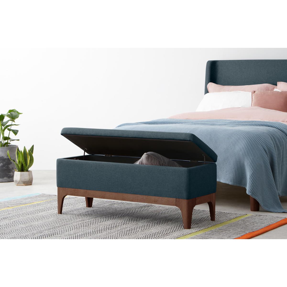 Roscoe Upholstered Ottoman Storage Bench, 110 cm Aegean Blue Fabric with Dark Stain Legs – image 7