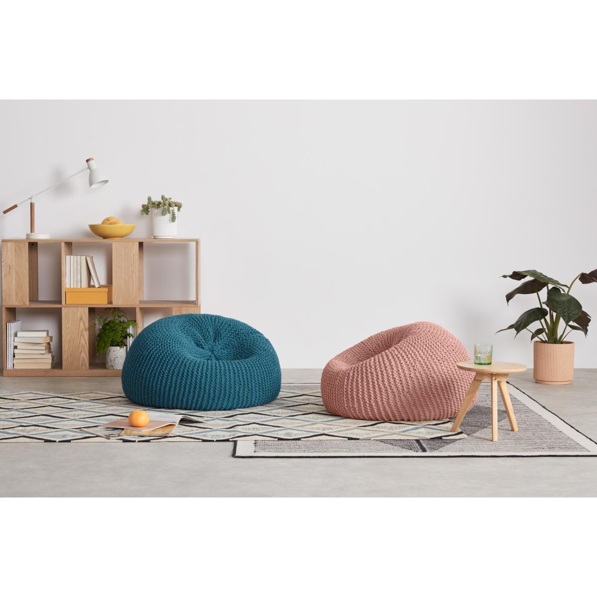 Aki 100% Wool Cocoon Bean Pouffe, Blush Pink – image 7