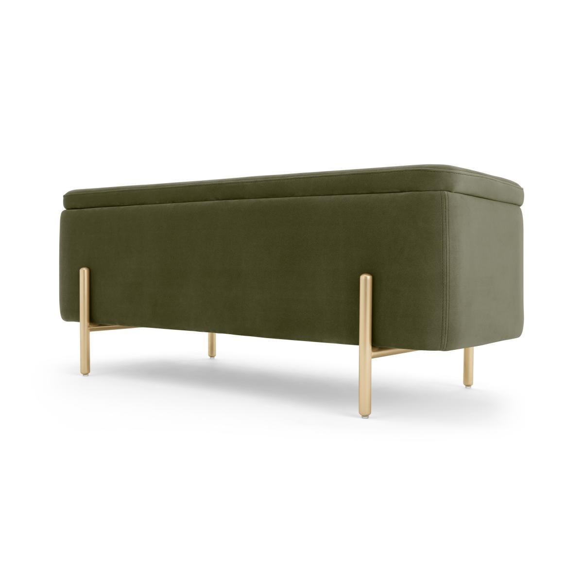 Asare Upholstered Storage Bench, 110cm, Sycamore Green Velvet & Brass – image 3