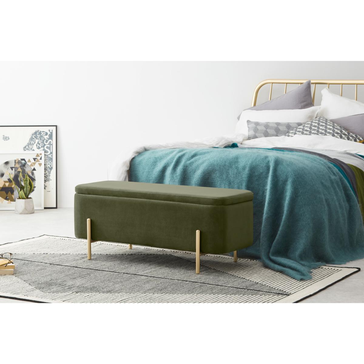 Asare Upholstered Storage Bench, 110cm, Sycamore Green Velvet & Brass – image 4