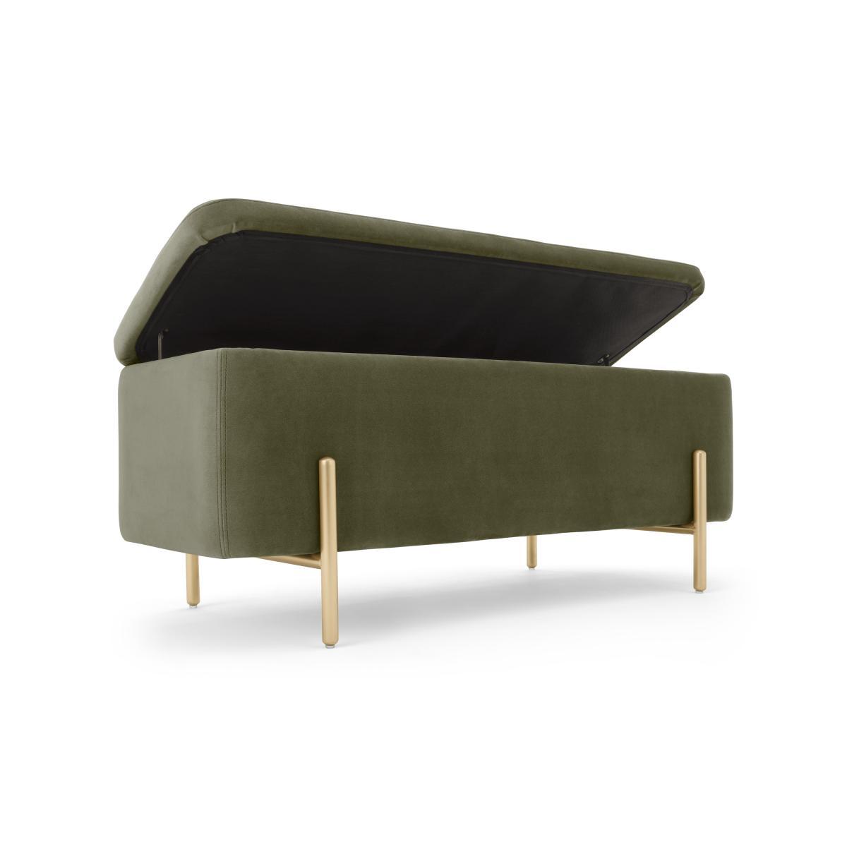 Asare Upholstered Storage Bench, 110cm, Sycamore Green Velvet & Brass – image 6