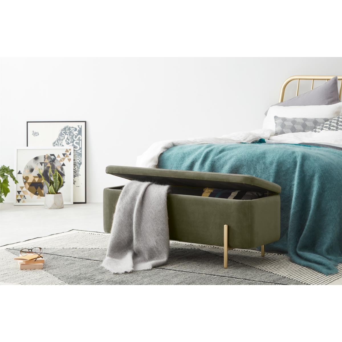 Asare Upholstered Storage Bench, 110cm, Sycamore Green Velvet & Brass – image 8