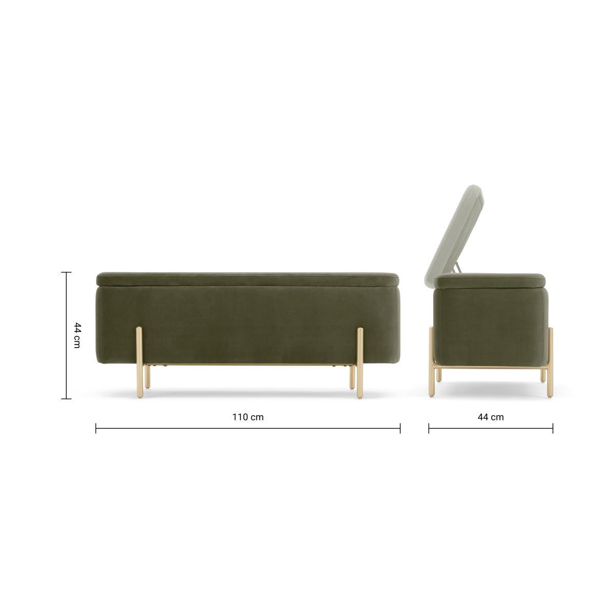 Asare Upholstered Storage Bench, 110cm, Sycamore Green Velvet & Brass – image 10