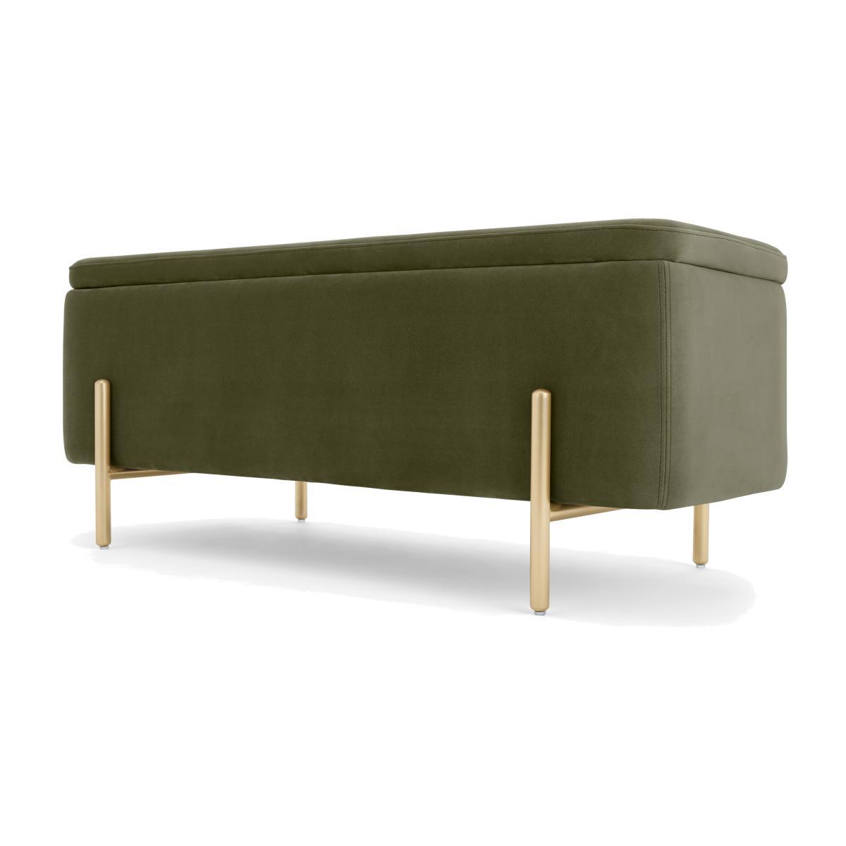 Asare Upholstered Storage Bench, 110cm, Sycamore Green Velvet & Brass – image 1