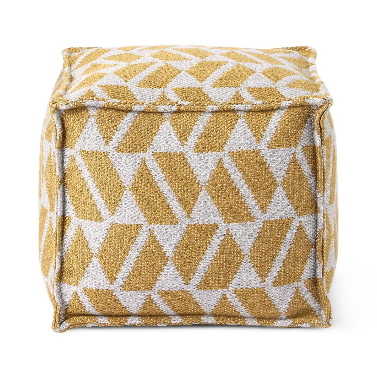 Oblique Indoor/Outdoor Square Pouffe, Yellow & Grey – image 2