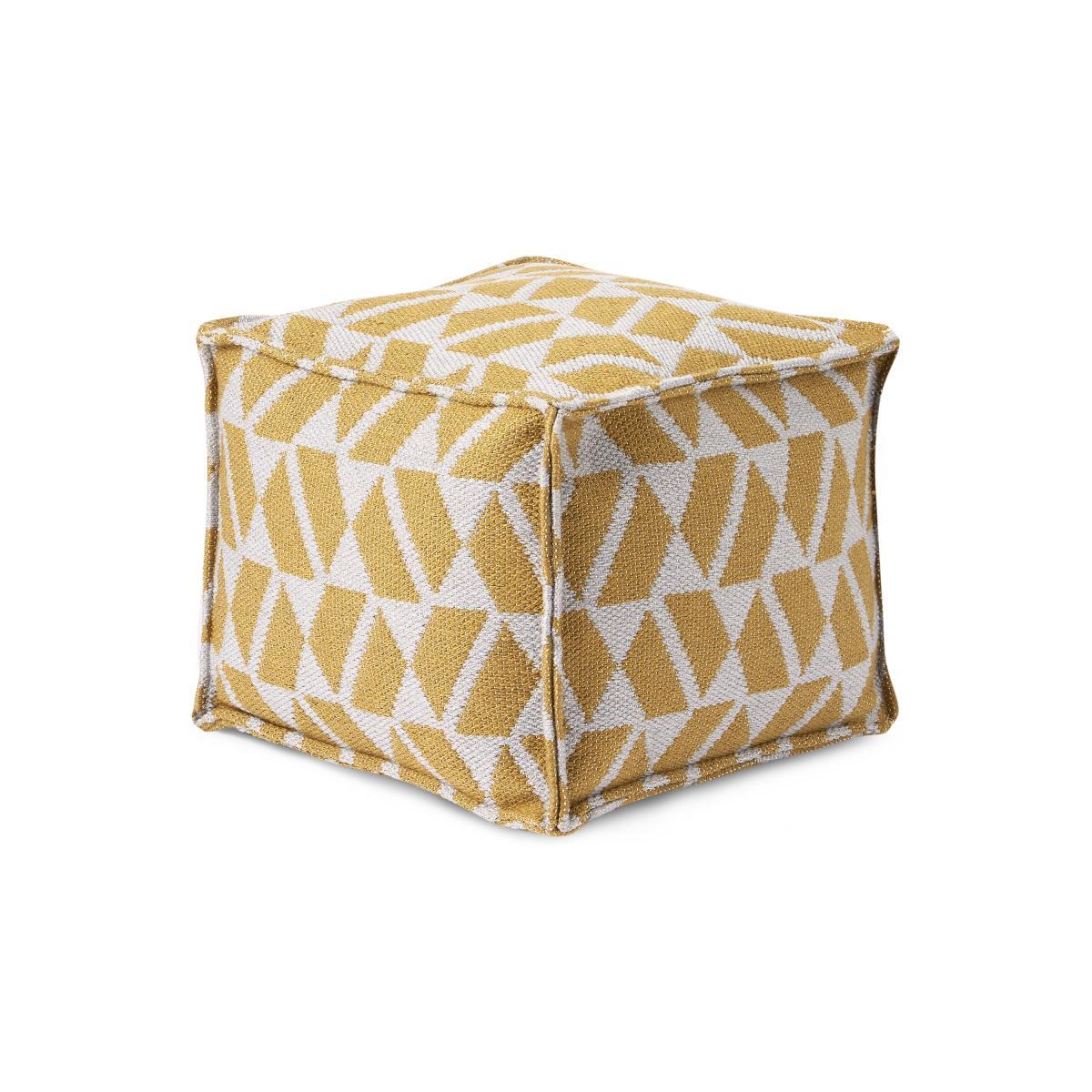 Oblique Indoor/Outdoor Square Pouffe, Yellow & Grey – image 3