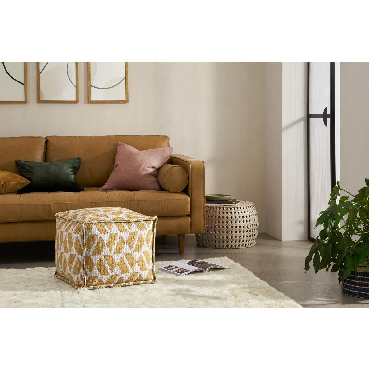 Oblique Indoor/Outdoor Square Pouffe, Yellow & Grey – image 4